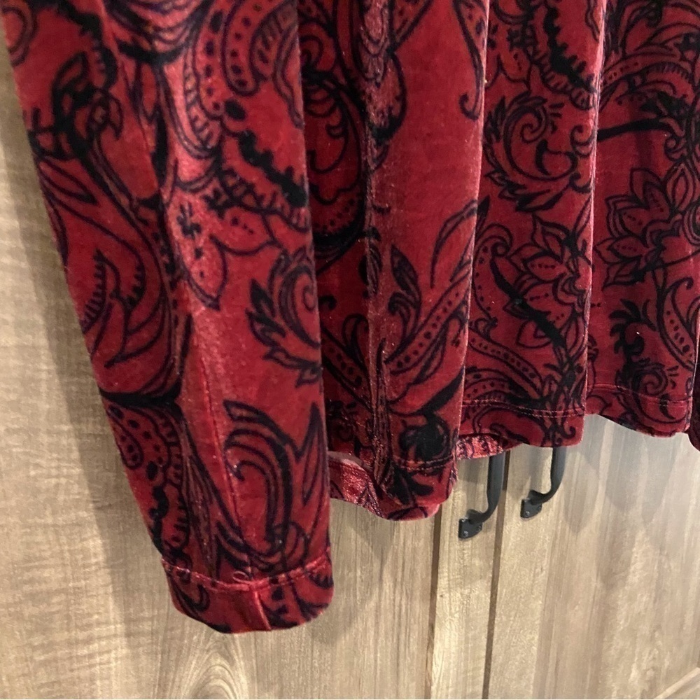 Catherines 3XWP Velvet Top Maroon‎ Black 3/4 sleeves - Picture 7 of 9